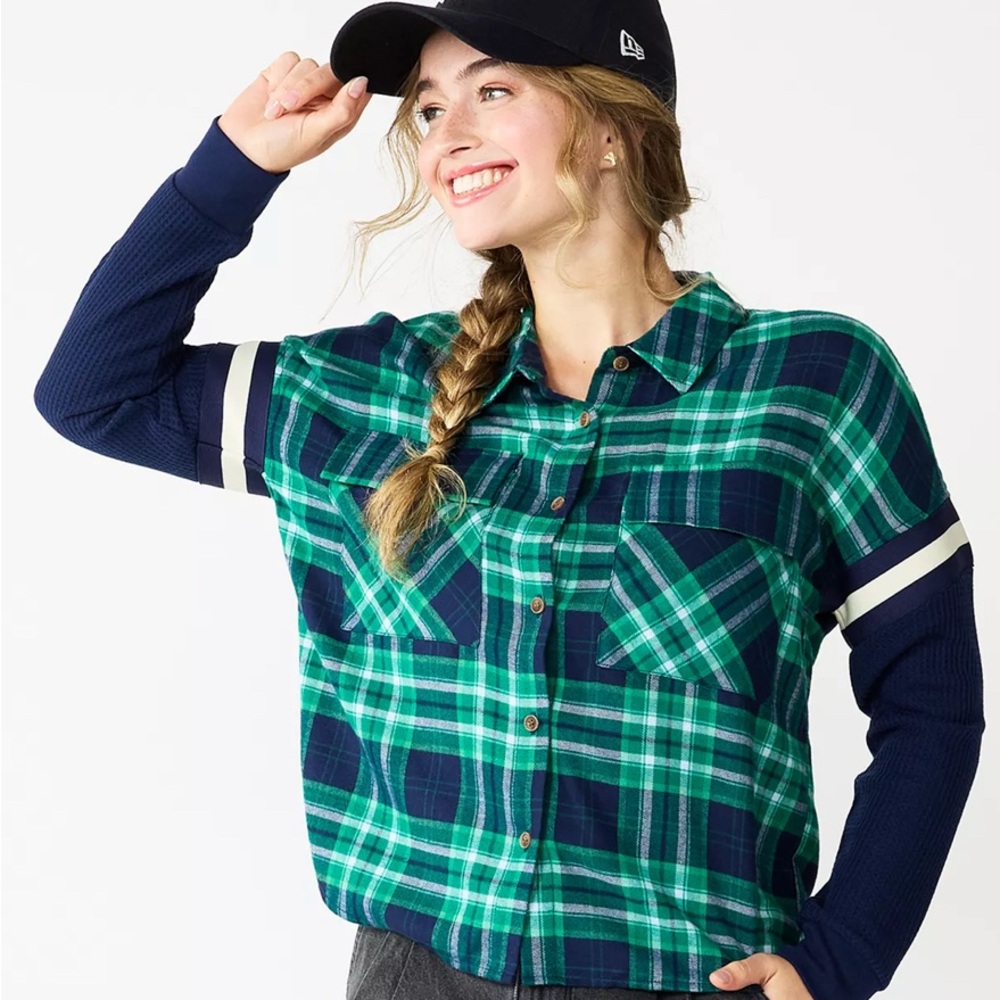 SO Jersey flannel button up with pockets, thermal feel long sleeve shirt